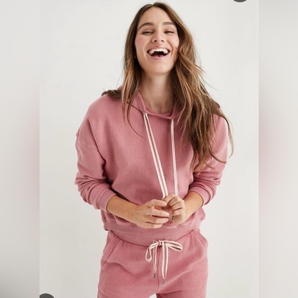 Aerie Women’s "New Love" Corded Dusty Pink Pullover Hoodie - Picture 2 of 6